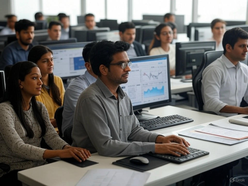 A woman working in a data center
