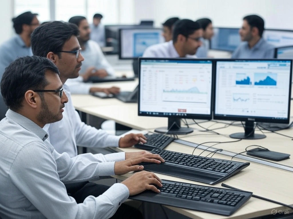A woman working in a data center